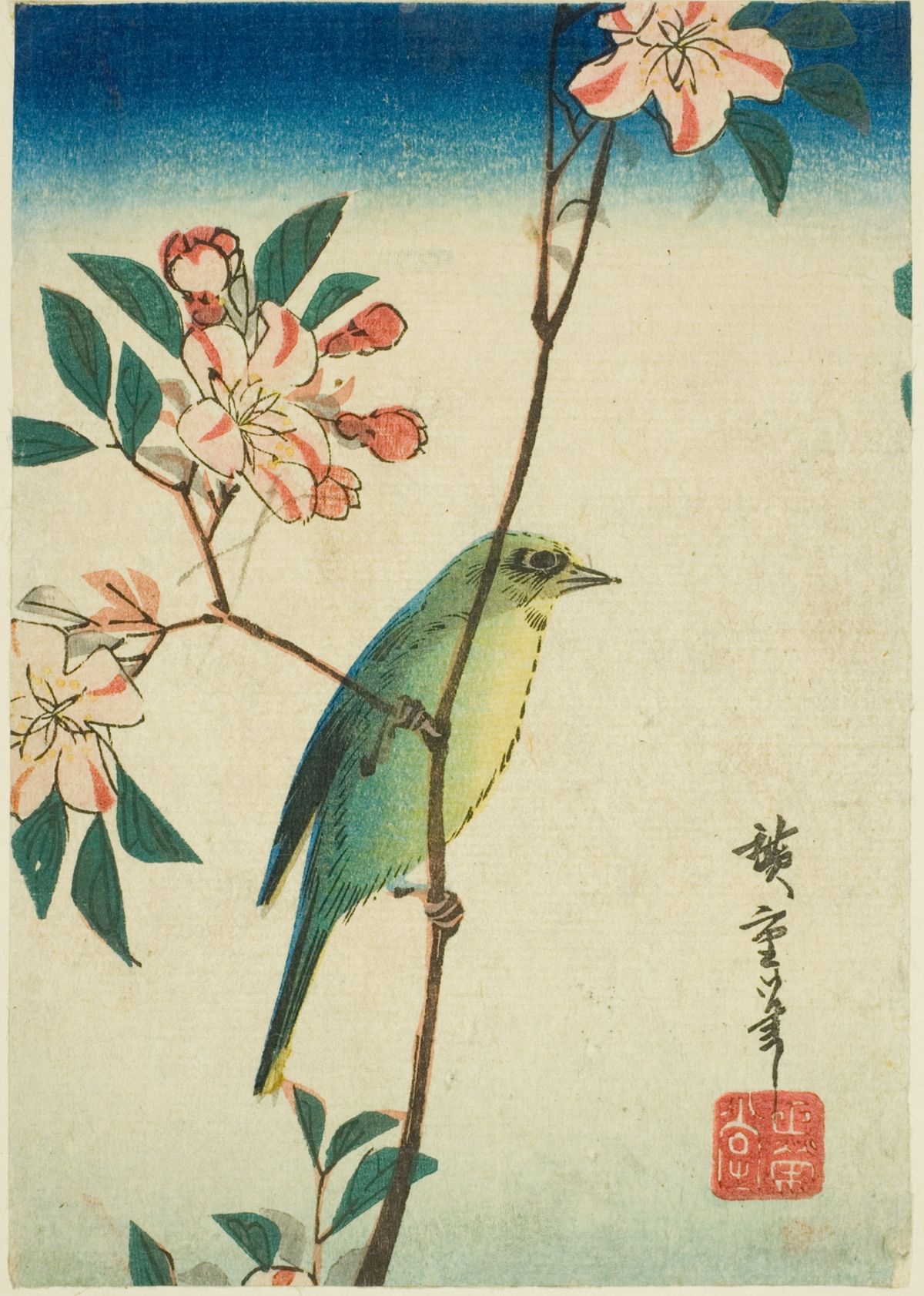 Utagawa Hiroshige, Japanese white-eye on a flowering branch